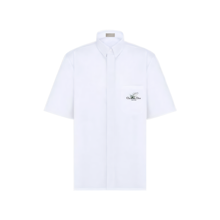디올 코튼 포플린 Couture 은방울 꽃 자수 반소매 셔츠 화이트 493C521B1581_C085